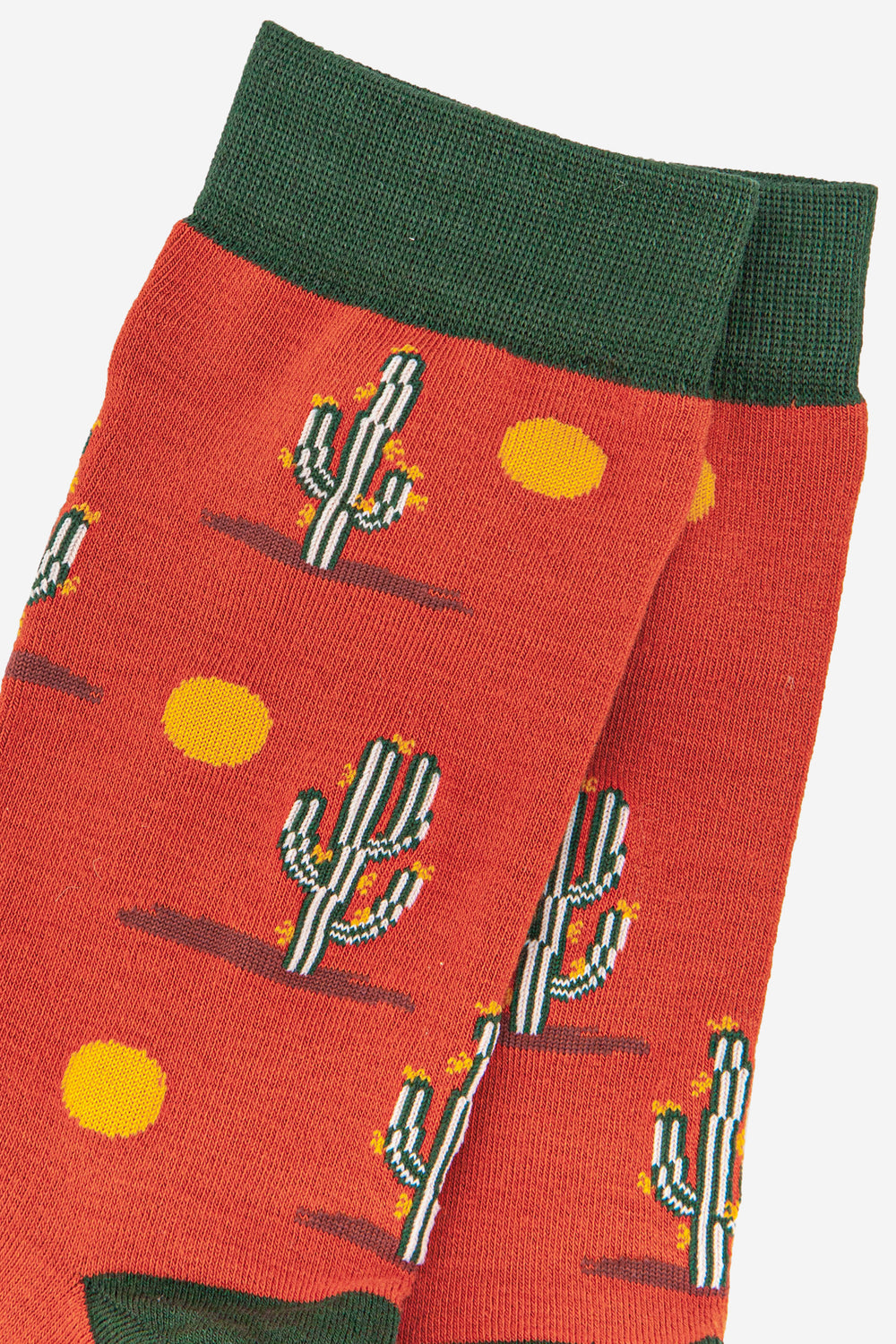 close up of the cactus and sun pattern on the bamboo socks