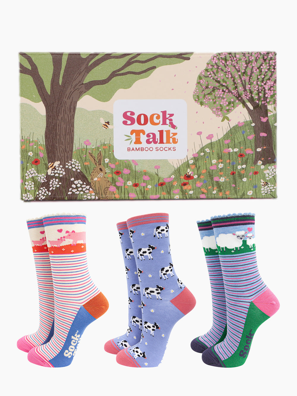 womens-bamboo-socks-gift-box-farm-animals-three-colourful-socks