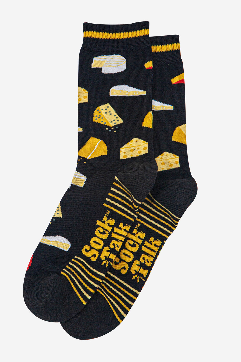 mens-bamboo-socks-black-cheese-laying-flat