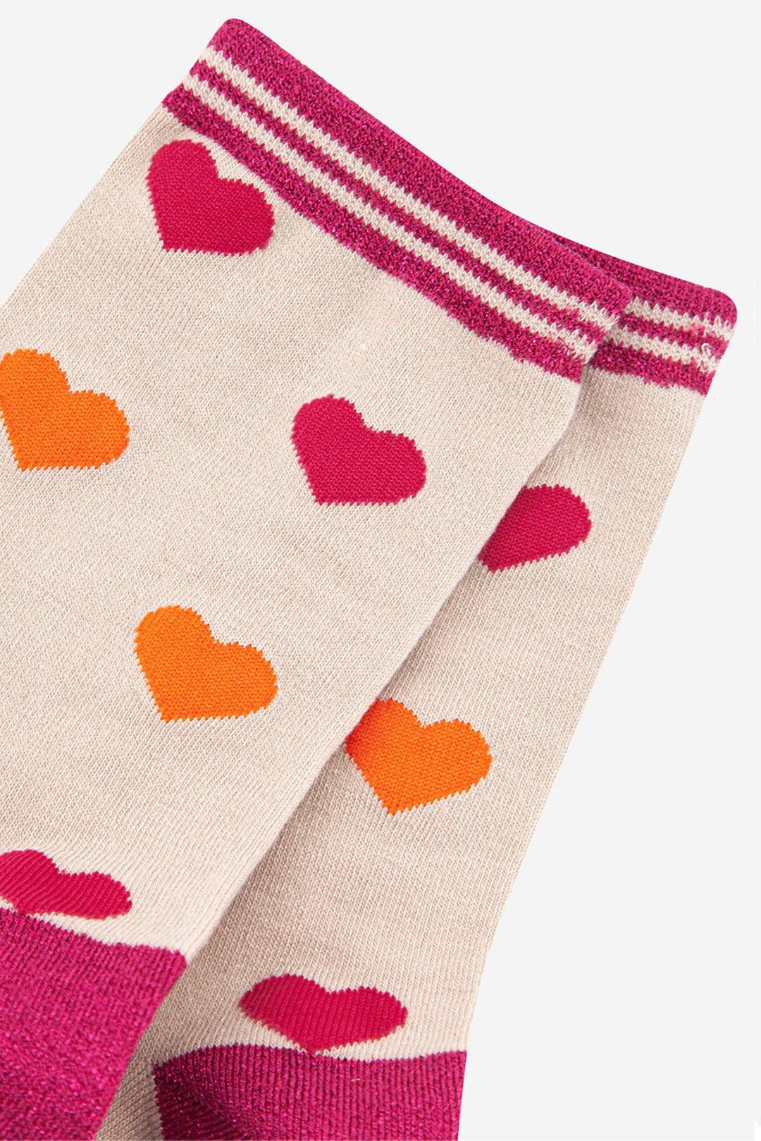 close up of the love heart pattern on the ankle socks