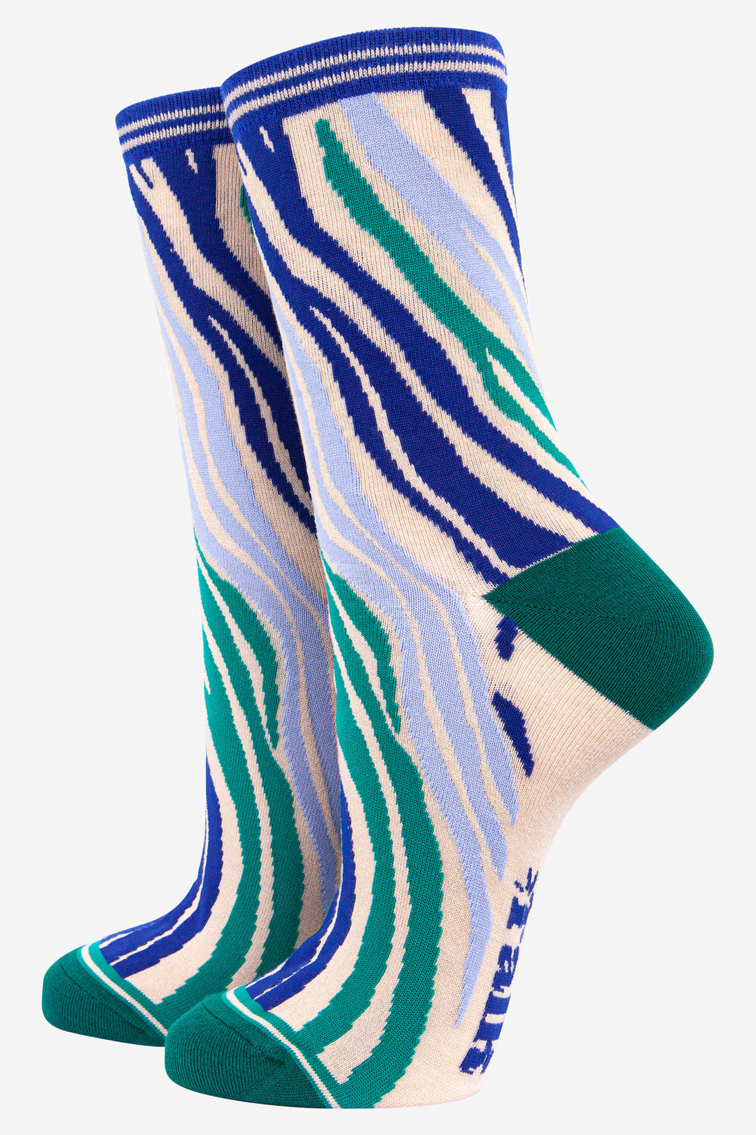 blue and green zebra pattern bamboo ankle socks