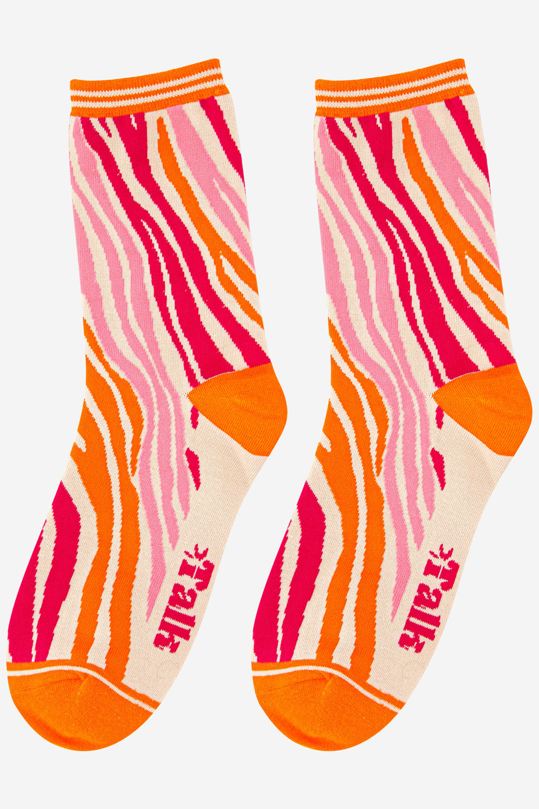 pink and orange zebra pattern bamboo ankle socks