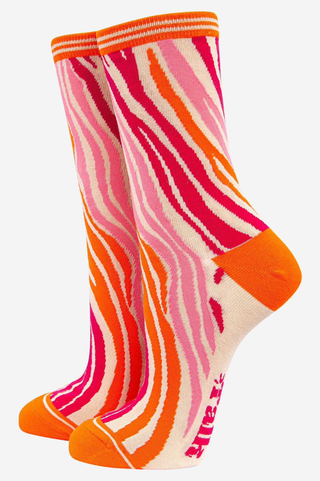 orange and pink zebra pattern bamboo socks