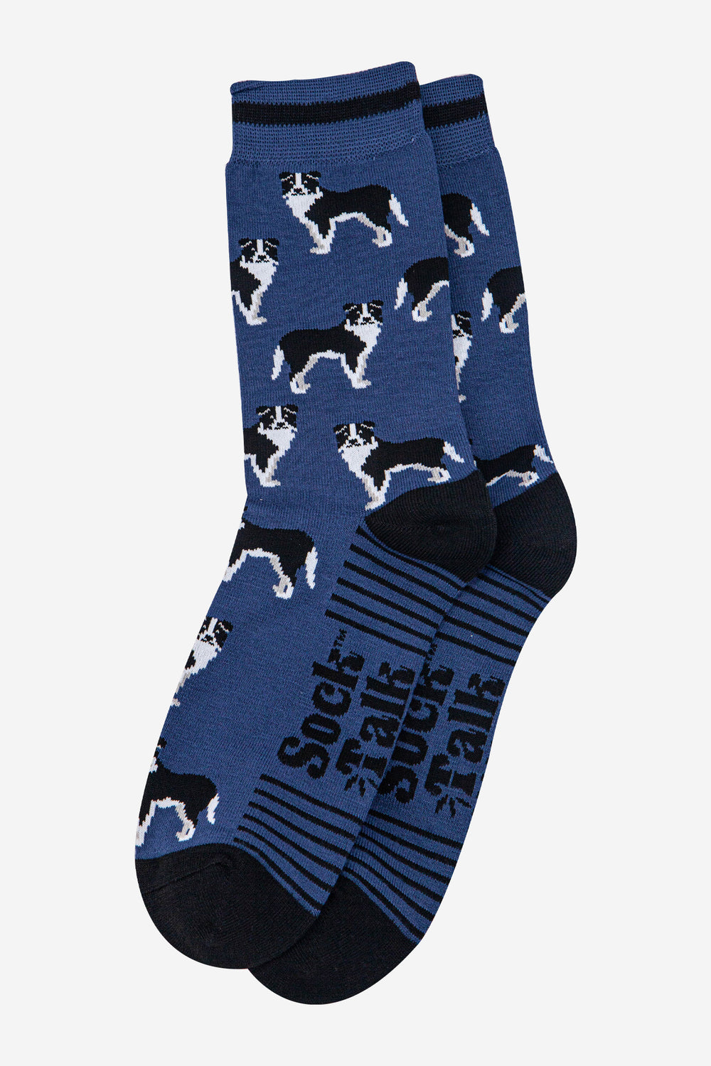 mens-bamboo-socks-denim-blue-black-border-collie-laying-flat