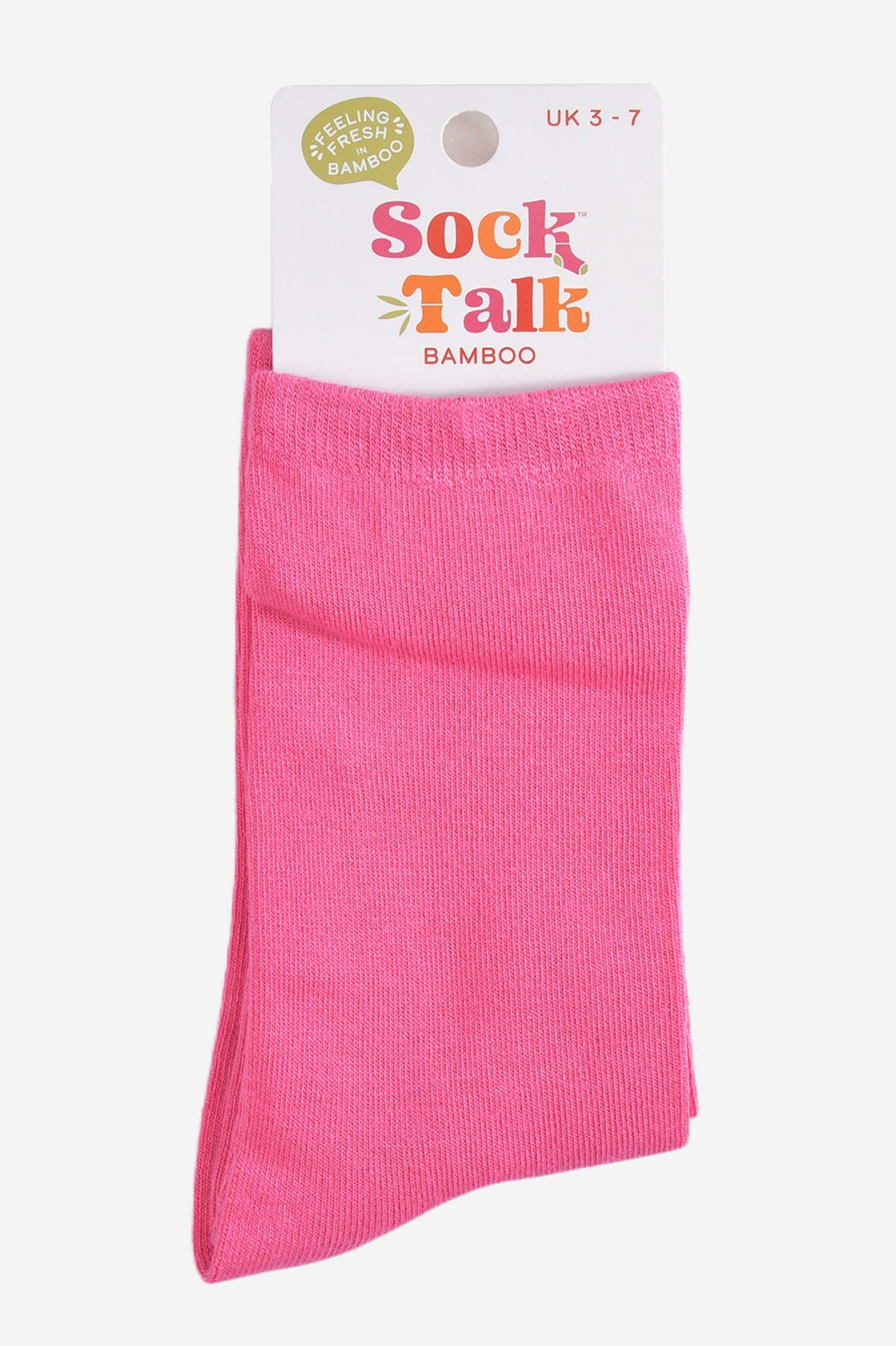 plain hot pink bamboo ankle socks in their sock talk packaging, the socks are a uk size 3-7