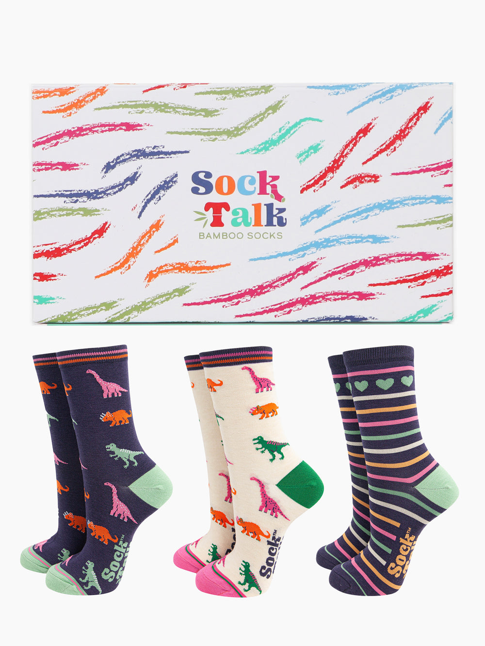 womens-bamboo-socks-gift-box-colourful-dinosaurs-three-pairs-ankle-socks-colourful-gift-box