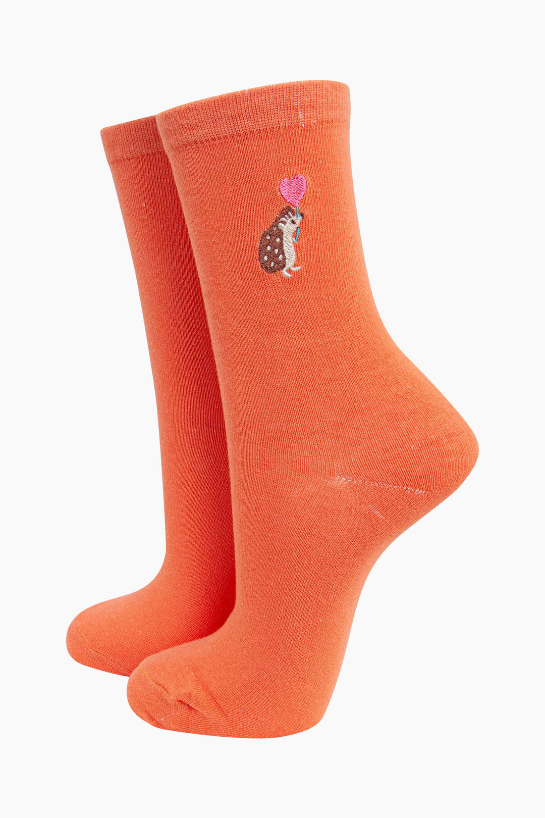 womens-embroidered-socks-orange-hedgehog-heart-balloon-stitched-embroidery-design-on-ankle
