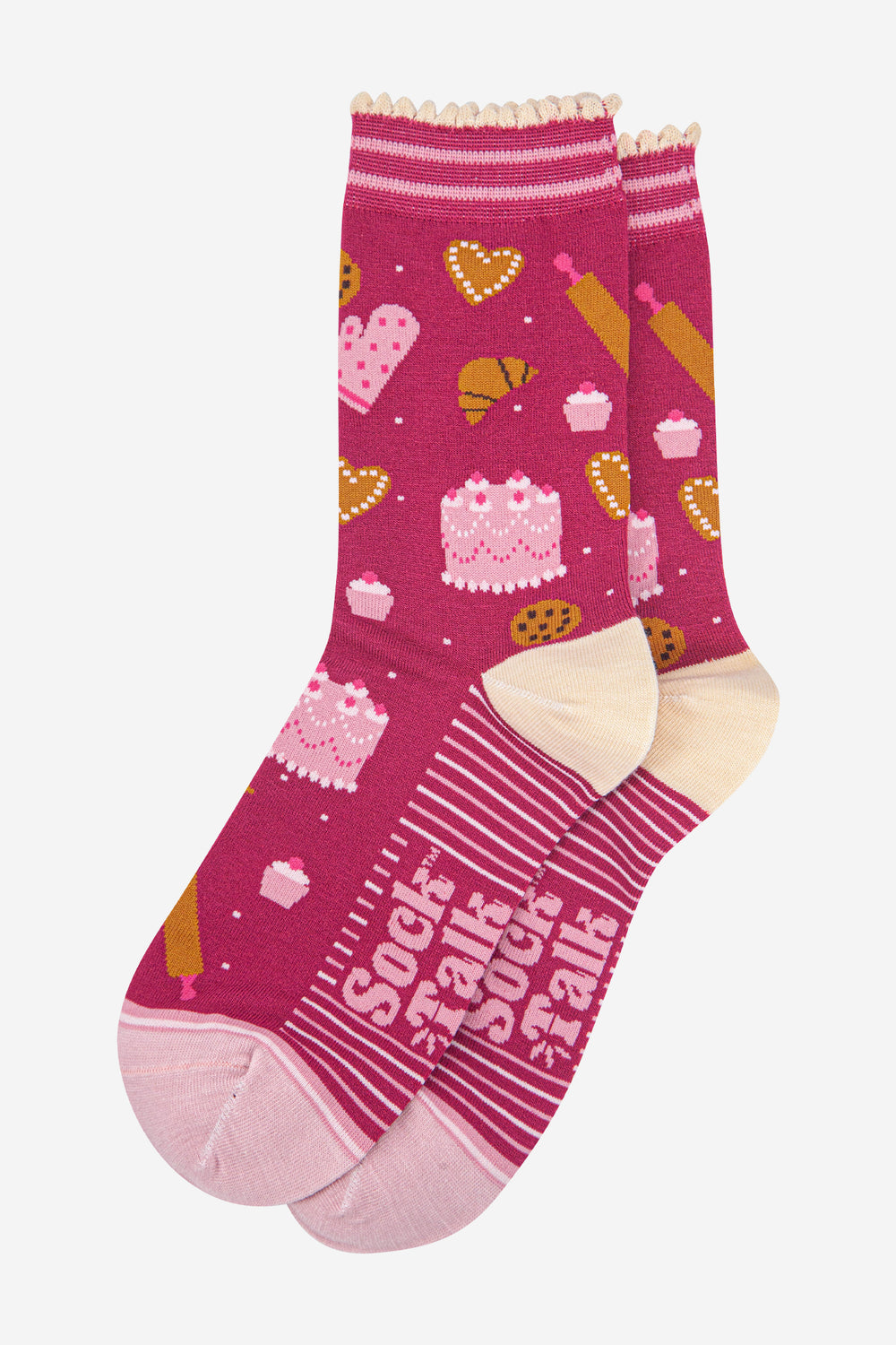 womens-bamboo-socks-raspberry-light-pink-baking-laying-flat
