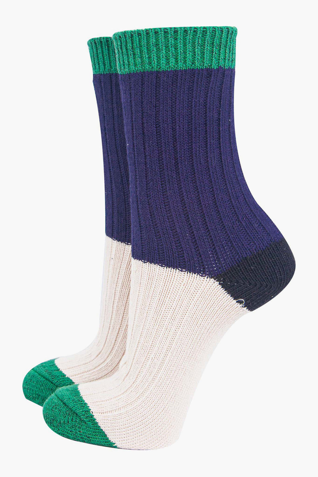 womens-mid-calf-socks-navy-blue-cream-colour-block-1-subtle-glitter-cuff