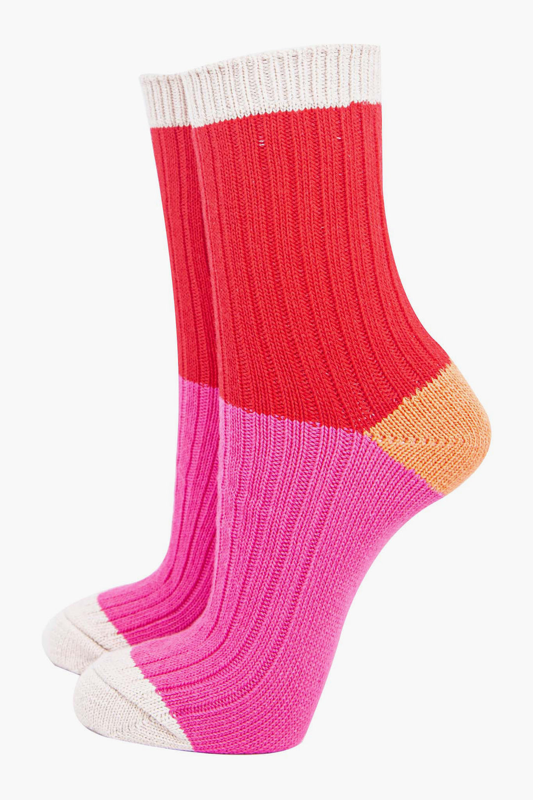 womens-mid-calf-socks-red-pink-colour-block-1-subtle-glitter-cuff