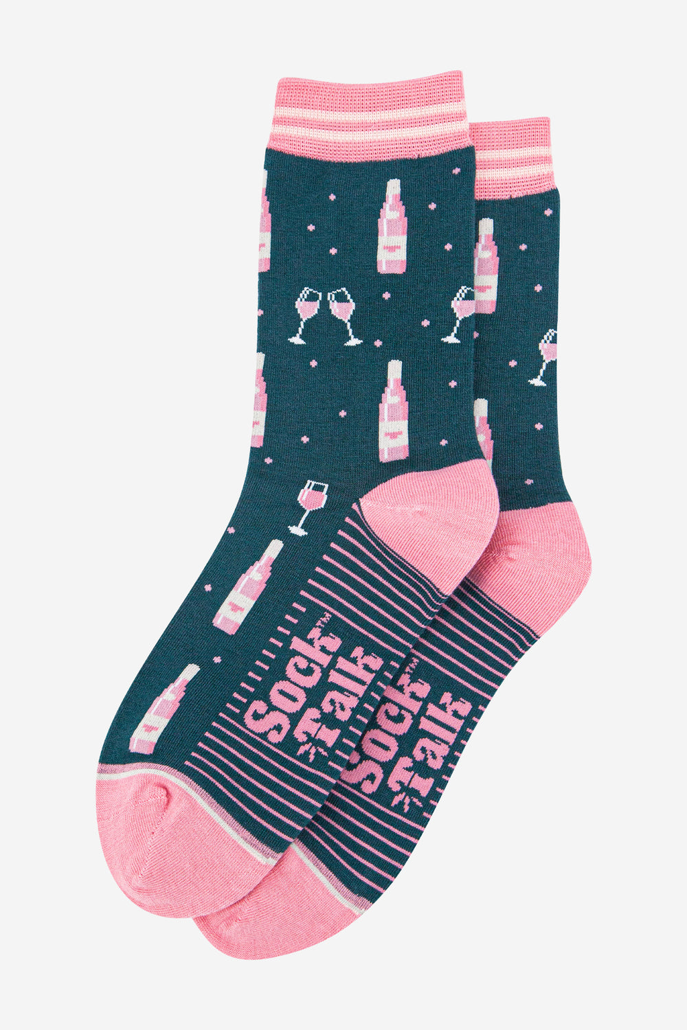 womens-bamboo-socks-forest-green-light-pink-rose-wine-laying-flat