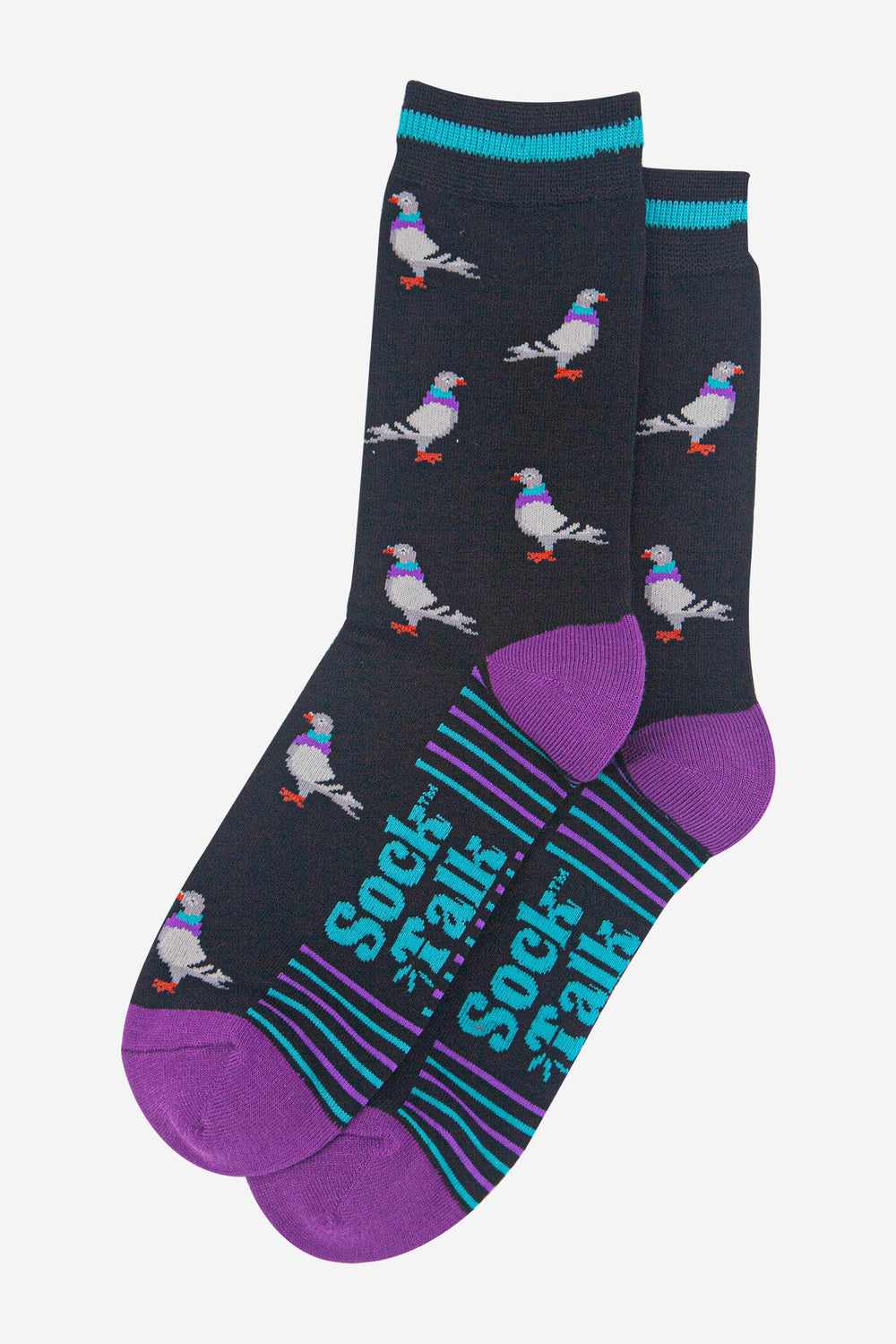 mens-bamboo-socks-black-purple-pigeon-laying-flat