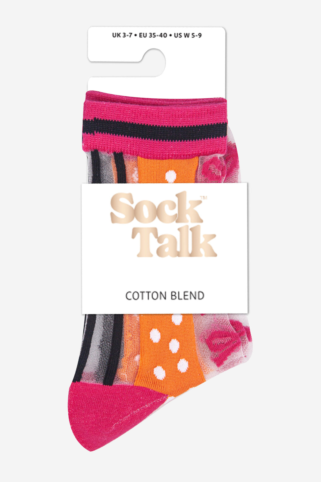 womens-sheer-ankle-socks-orange-hot-pink-stripe-bow-in-sock-talk-packaging