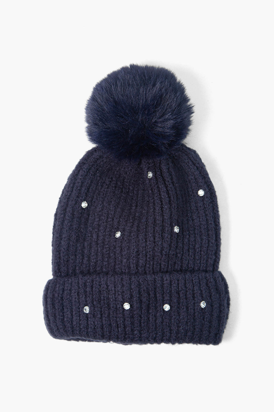 Navy Blue Diamond Pom Pom Hat