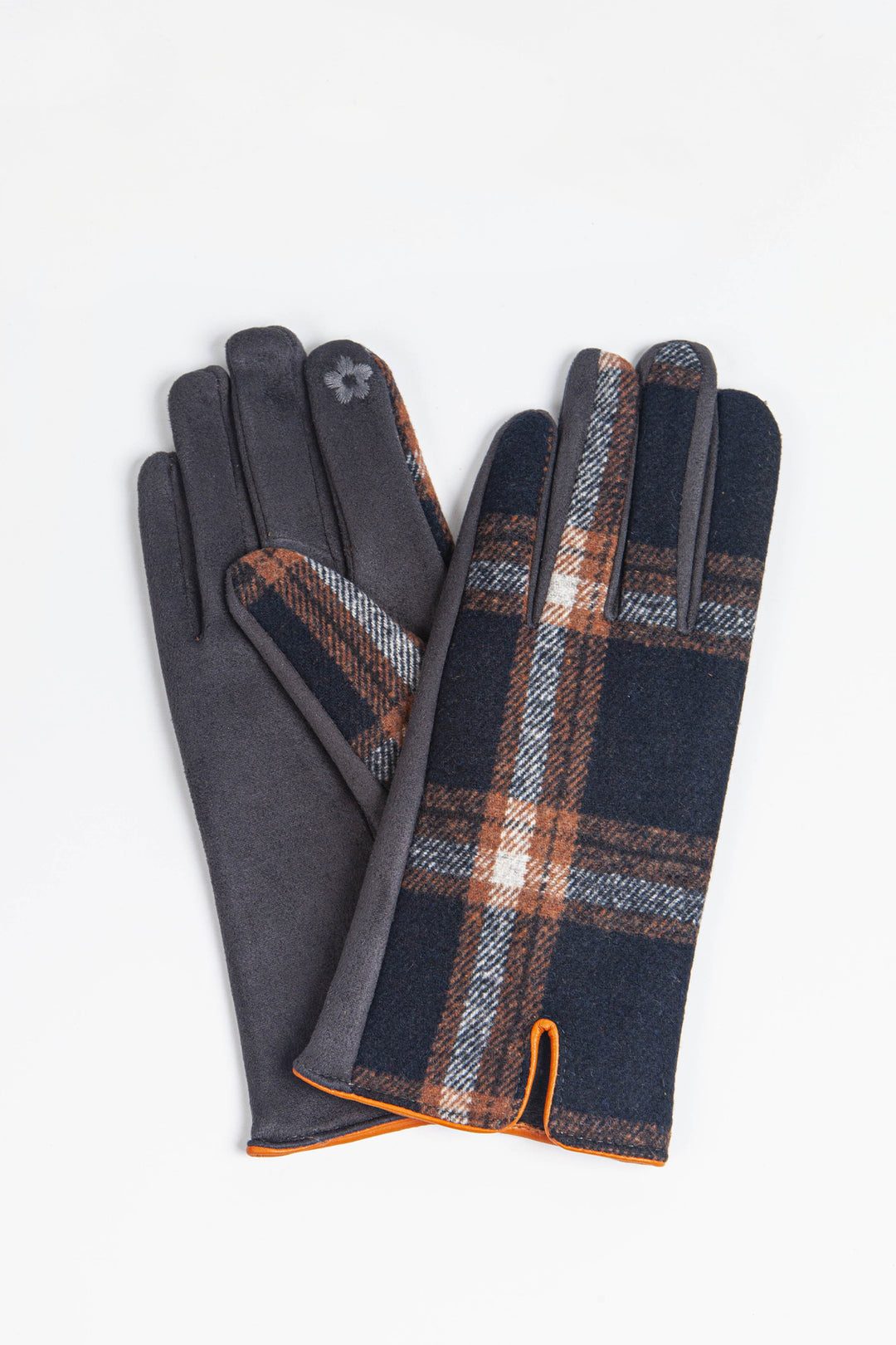 Black Orange Tartan with PU Trim Gloves