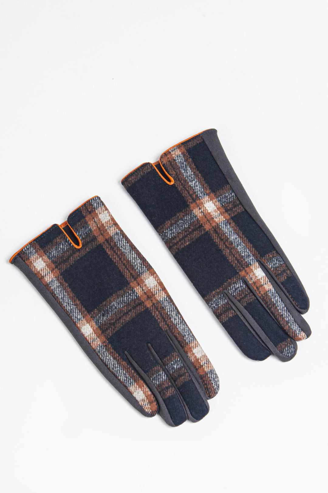 Black Orange Tartan with PU Trim Gloves