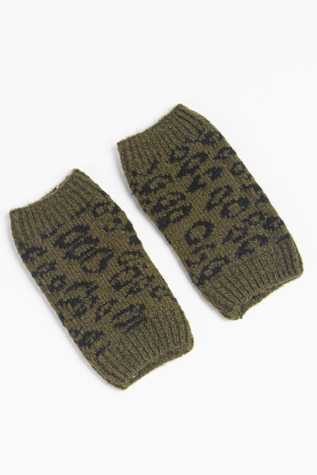 khaki green leopard print knitted wrist warmers