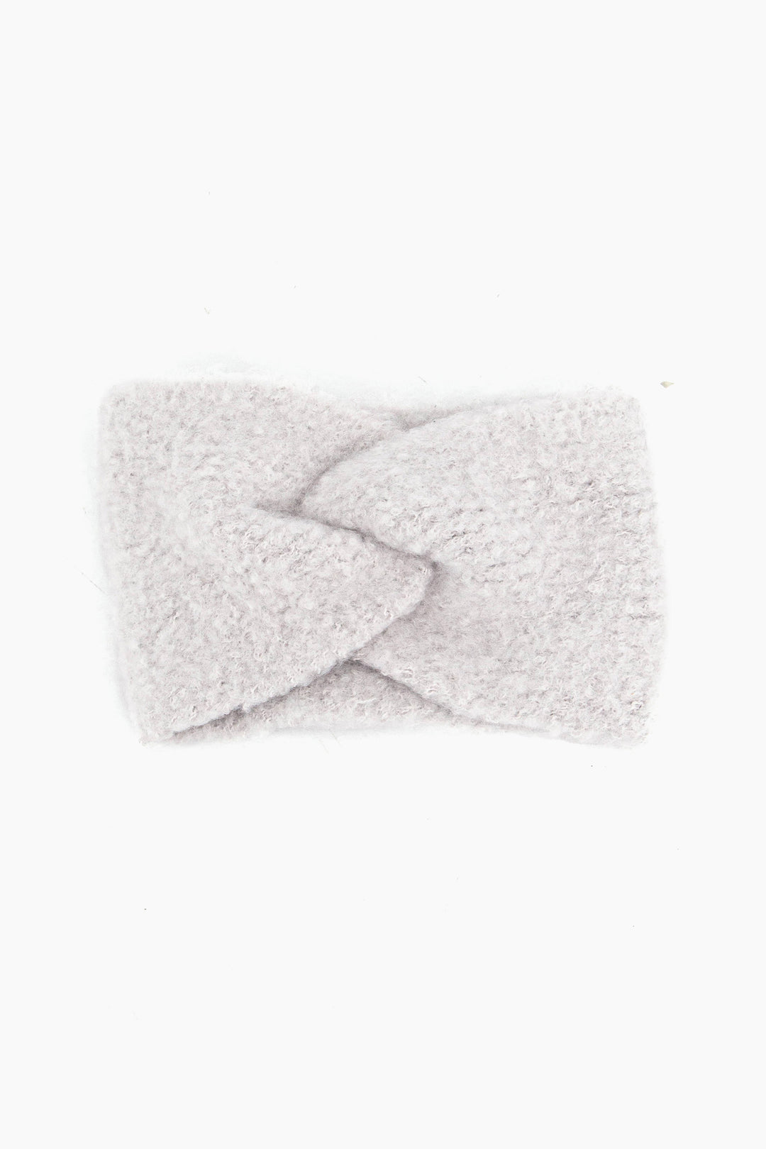 plain light grey knitted headband with a twist front