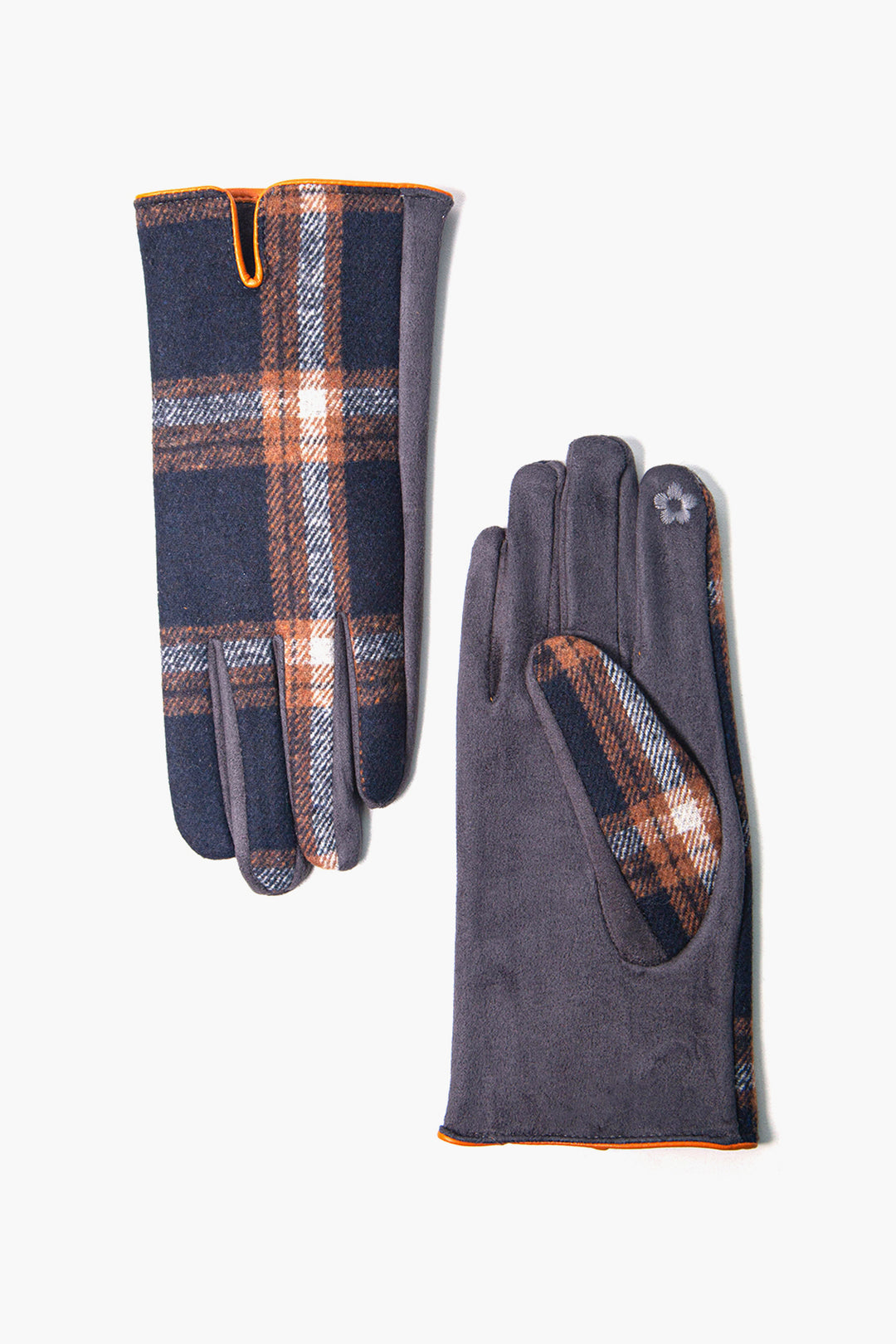 Black Orange Tartan with PU Trim Gloves