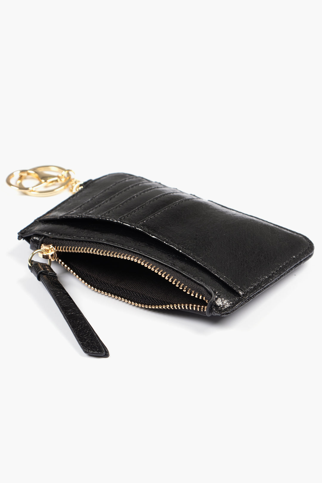 Luna Card Holder Wallet - Metallic Black, Cracked Faux Leather