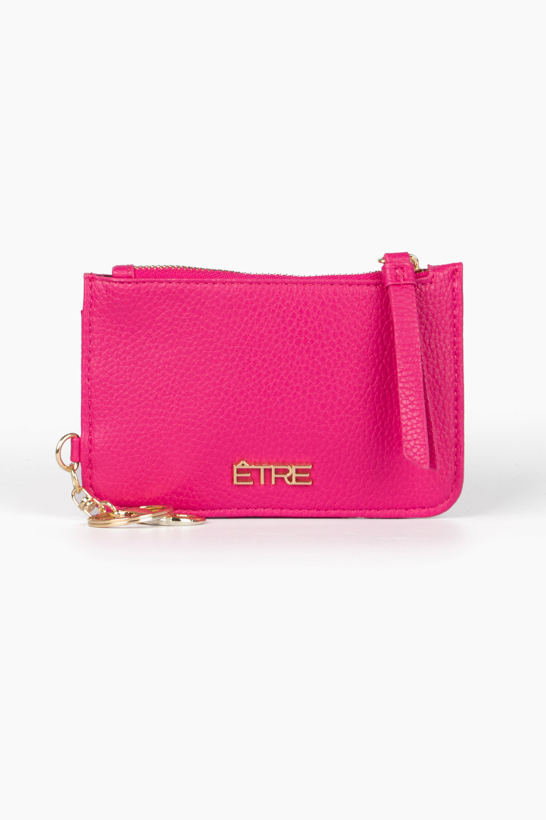 fuchsia pink faux leather clip on card holder wallet with gold hardware