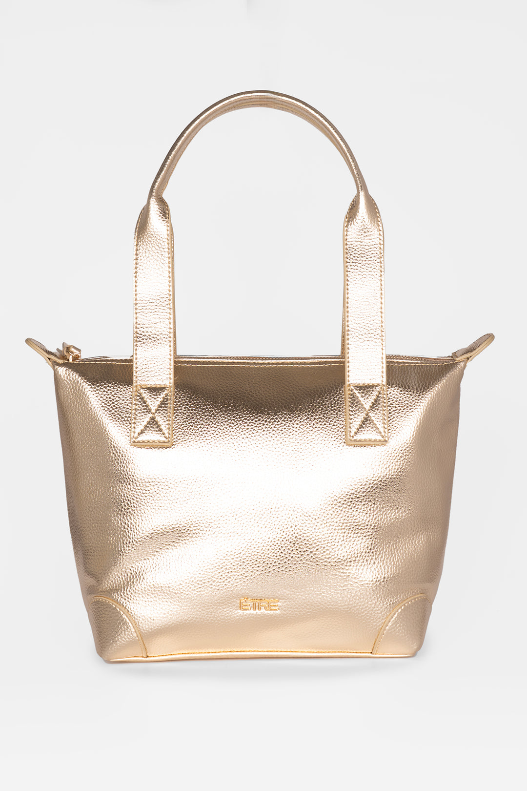 plain gold faux leather medium sized tote bag with gold hardware