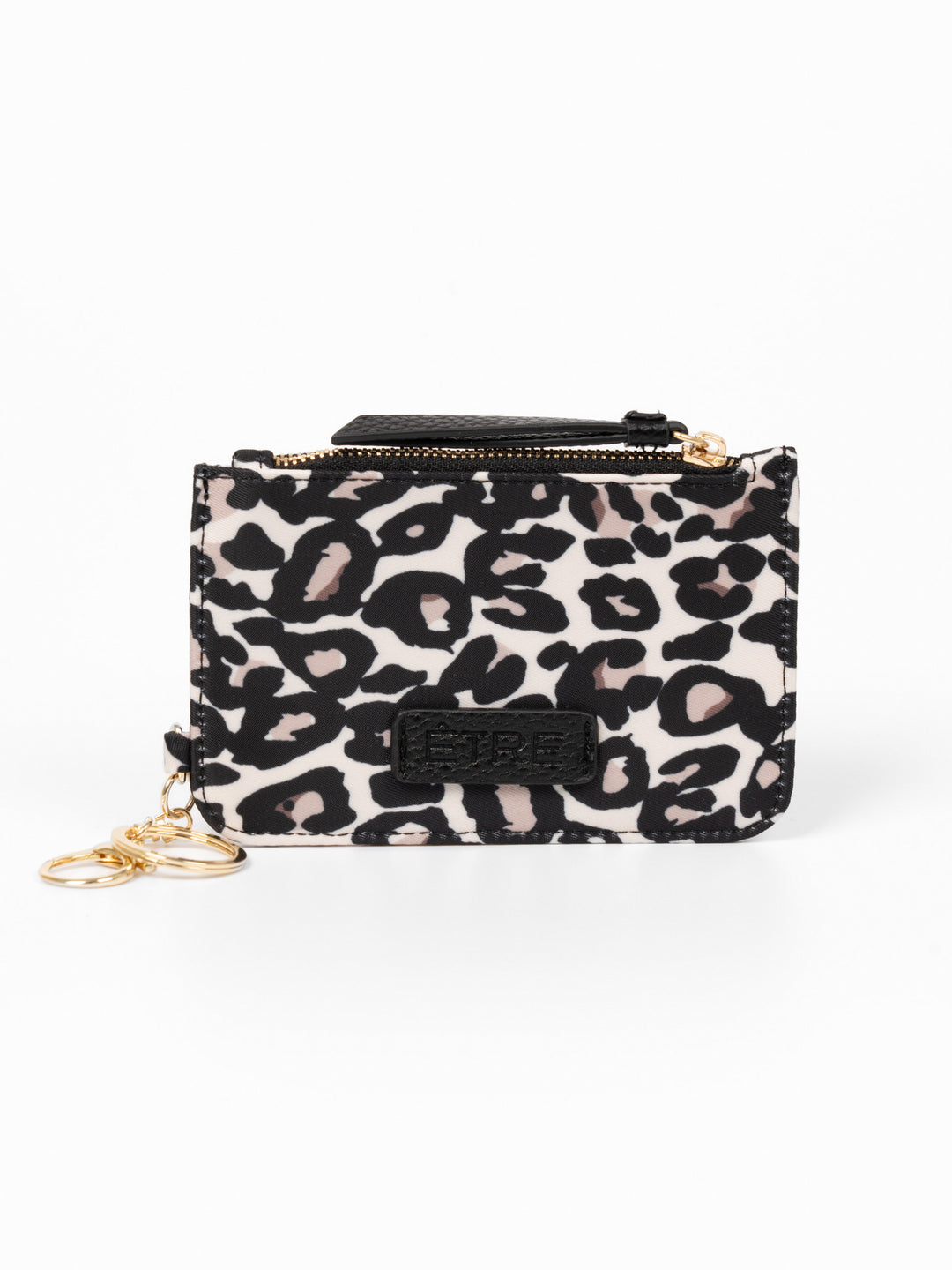 florrie-card-holder-wallet-cream-leopard-print-nylon-front-view-two-clip-on-attachments