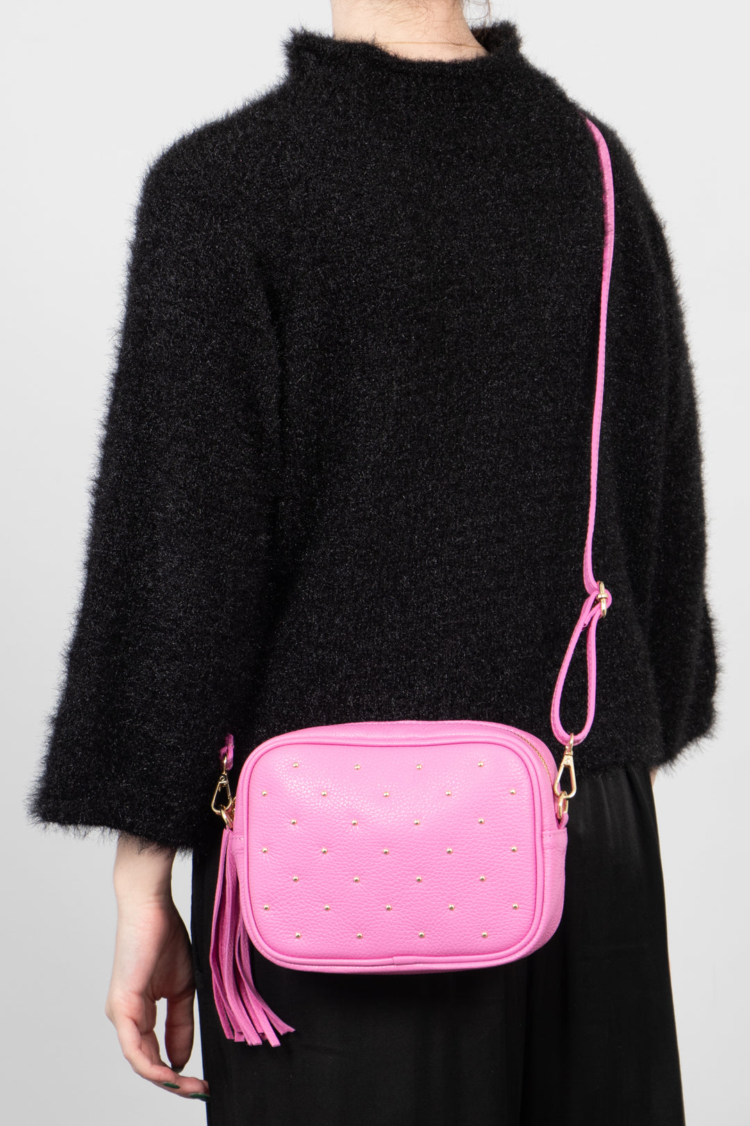 Giulia Studded Camera Bag - Hot Pink, Pebbled