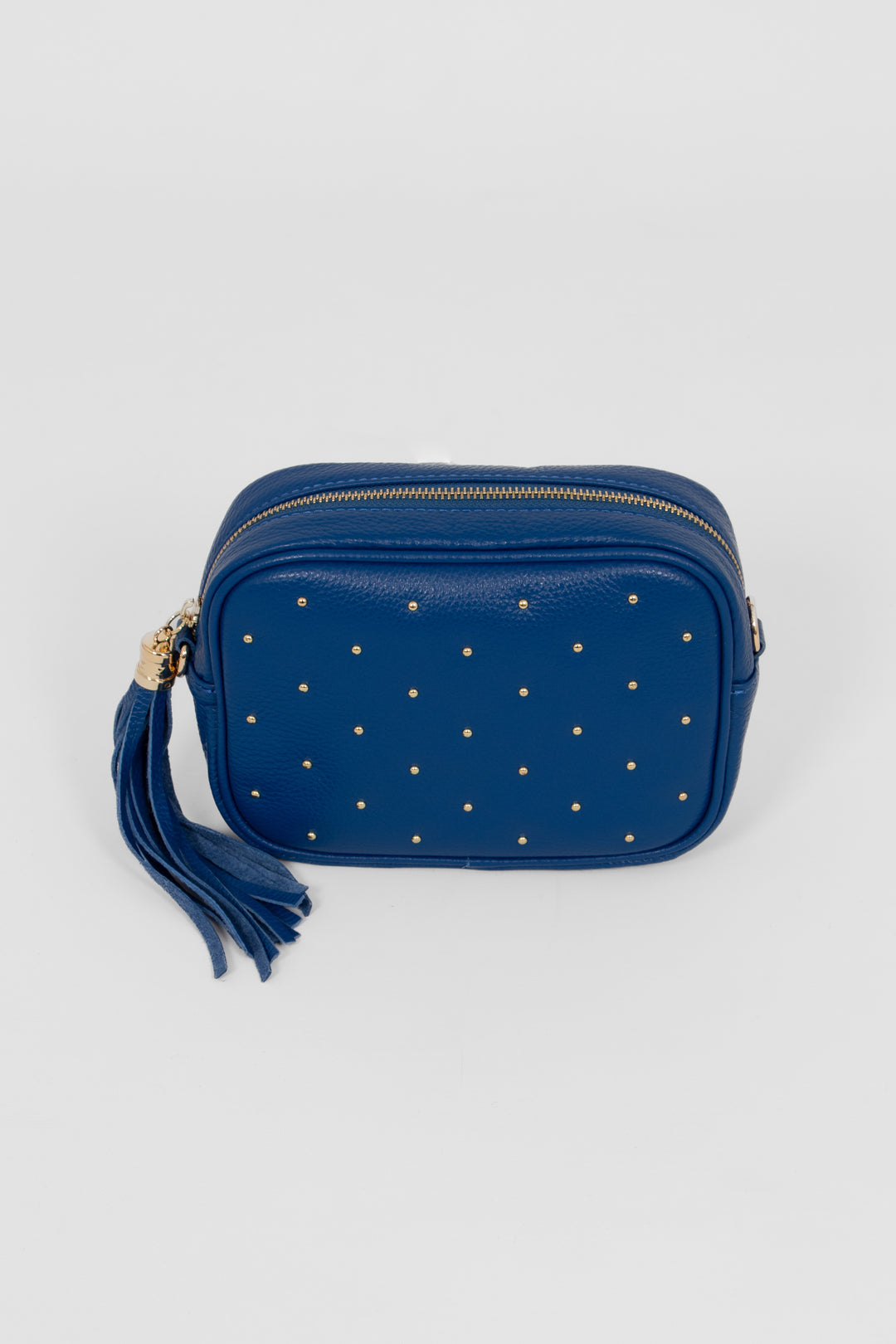 Giulia - Italian Leather Studded Camera Bag - Navy Blue, Pebbled