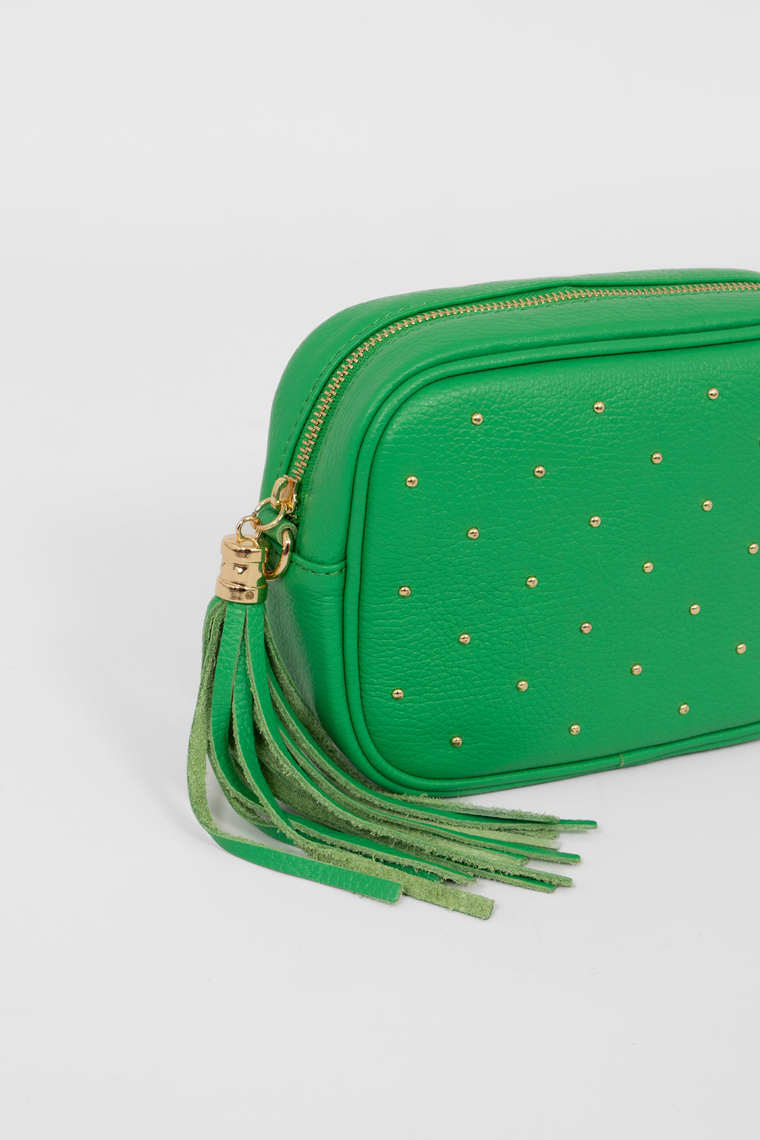 Watermeloen Italiaanse lederen cameratas met gouden studs