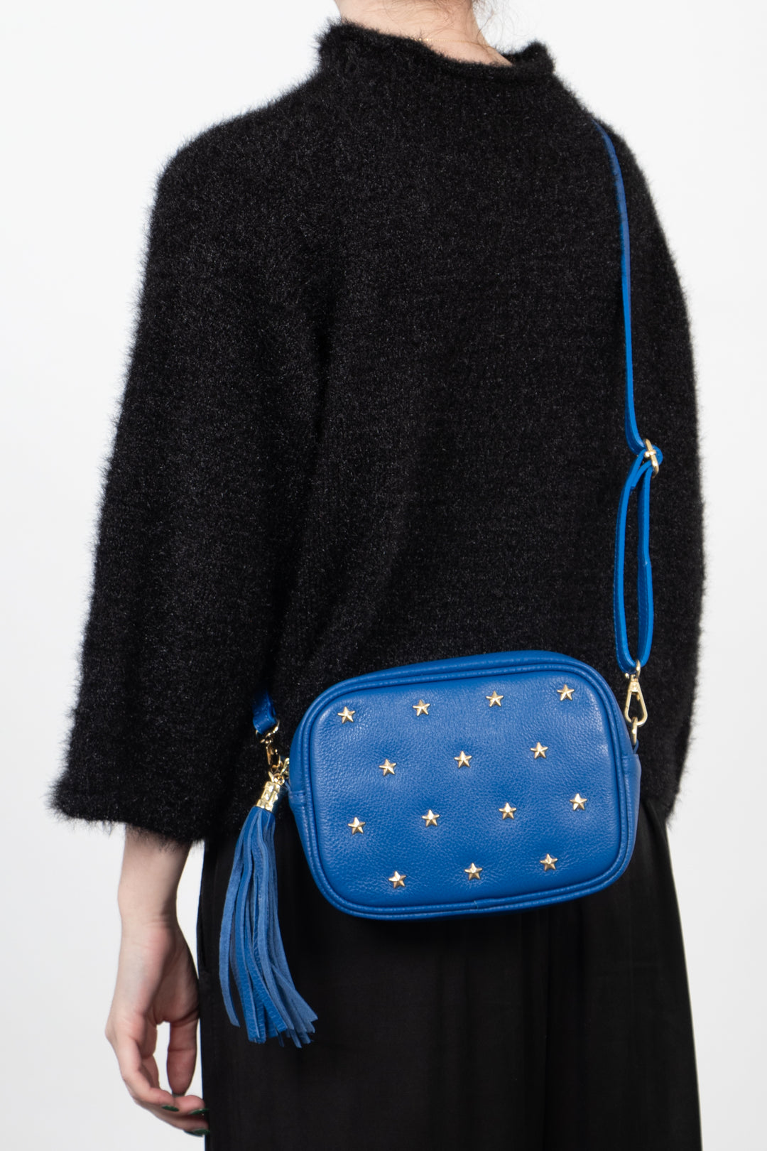 Eloise - Italian Leather Star Studded Crossbody Bag - Royal Blue, Pebbled