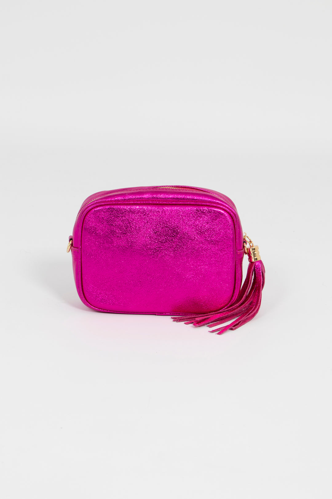 Beau Italian Leather Crossbody Bag - Raspberry, Metallic