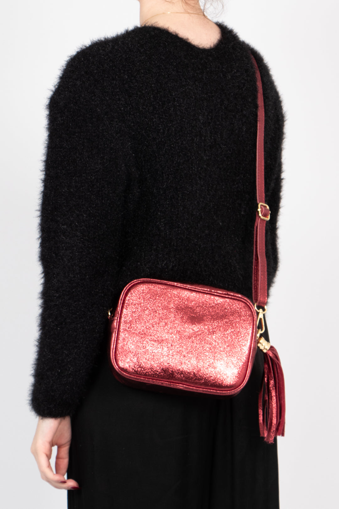 Beau - Italian Leather Crossbody Bag - Red, Metallic