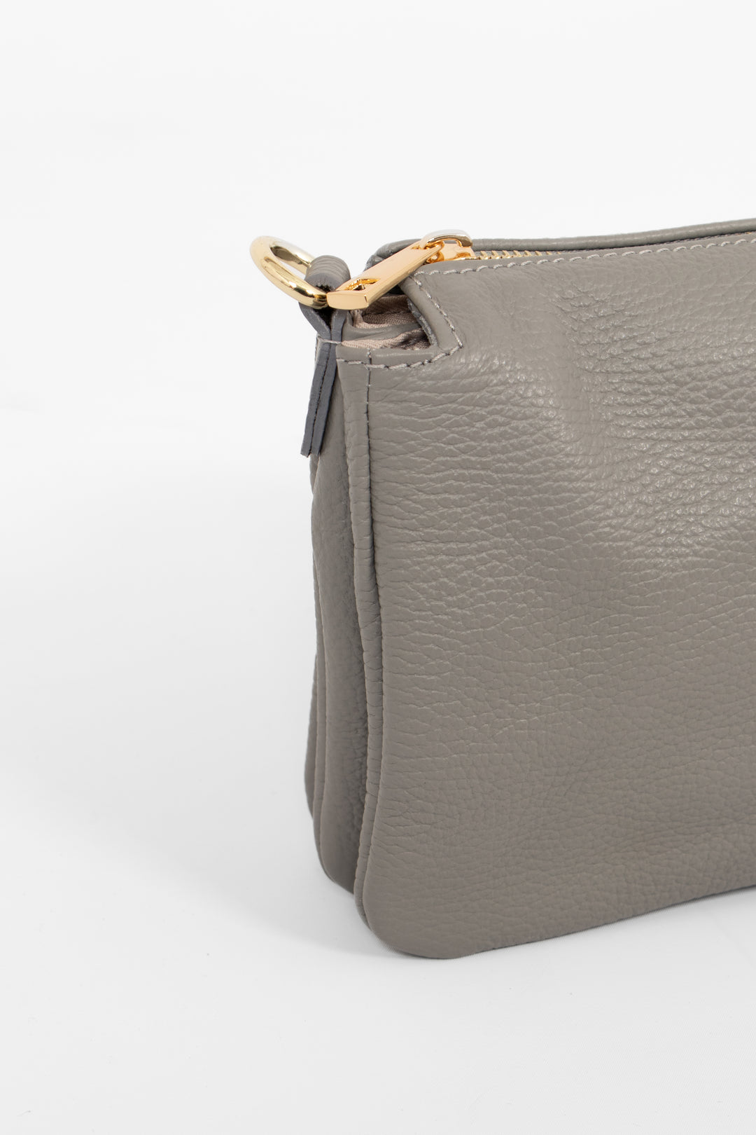 Gia - Italian Leather Crossbody Bag - Light Grey, Pebbled