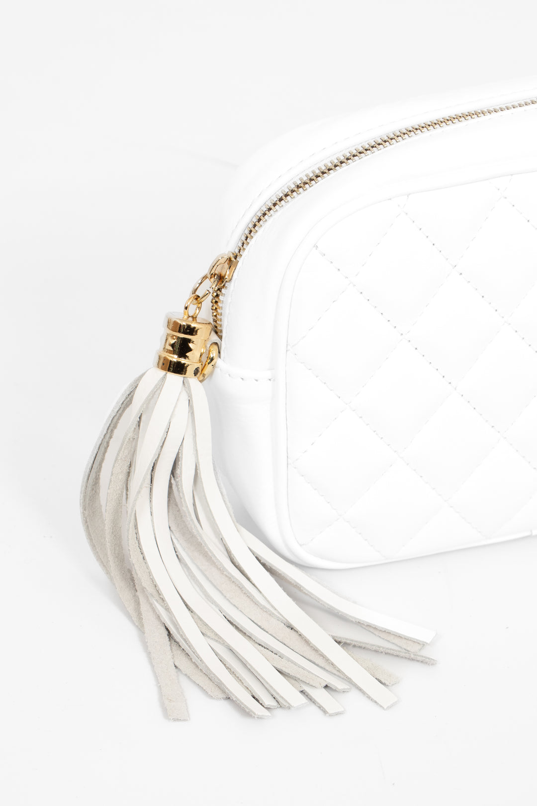 Melissa Quilted Crossbody Bag - White, Pebbled