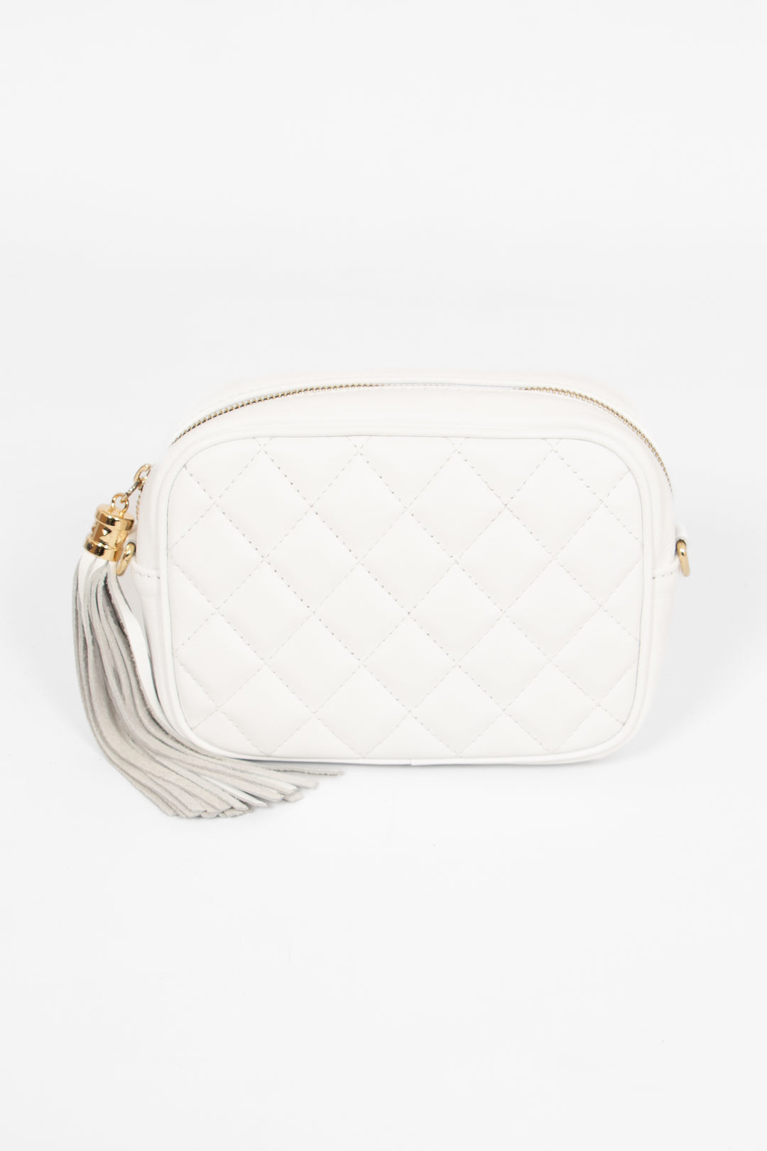 Melissa Quilted Crossbody Bag - White, Pebbled