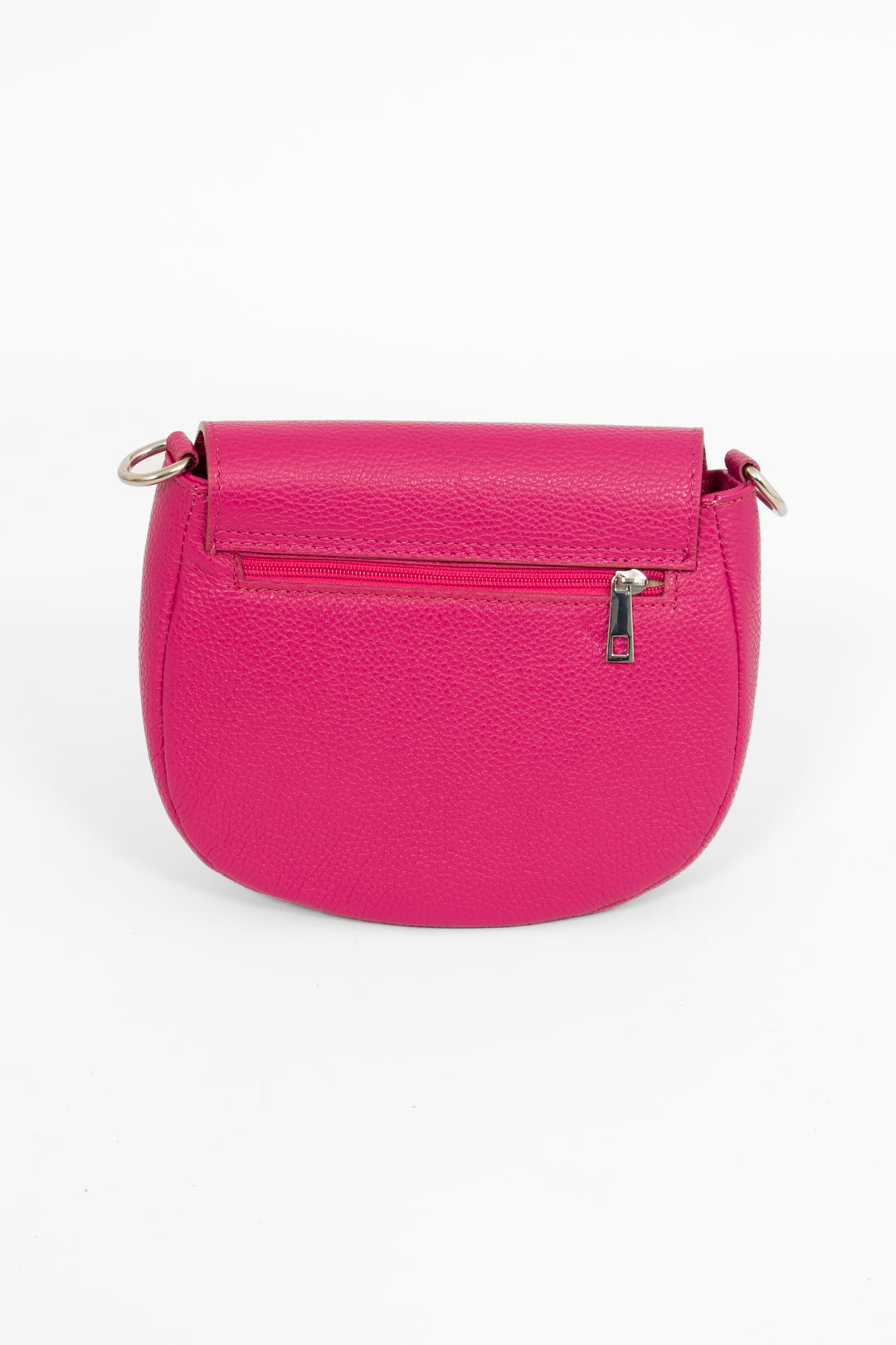 Cassandra - Italian Leather Crescent Crossbody - Raspberry, Pebbled