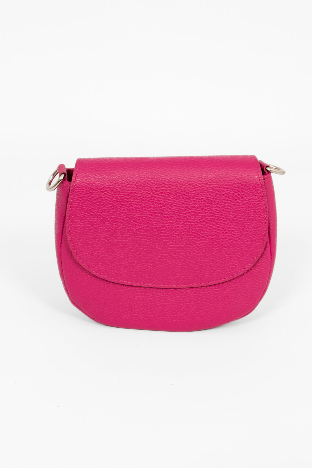 Cassandra - Italian Leather Crescent Crossbody - Raspberry, Pebbled