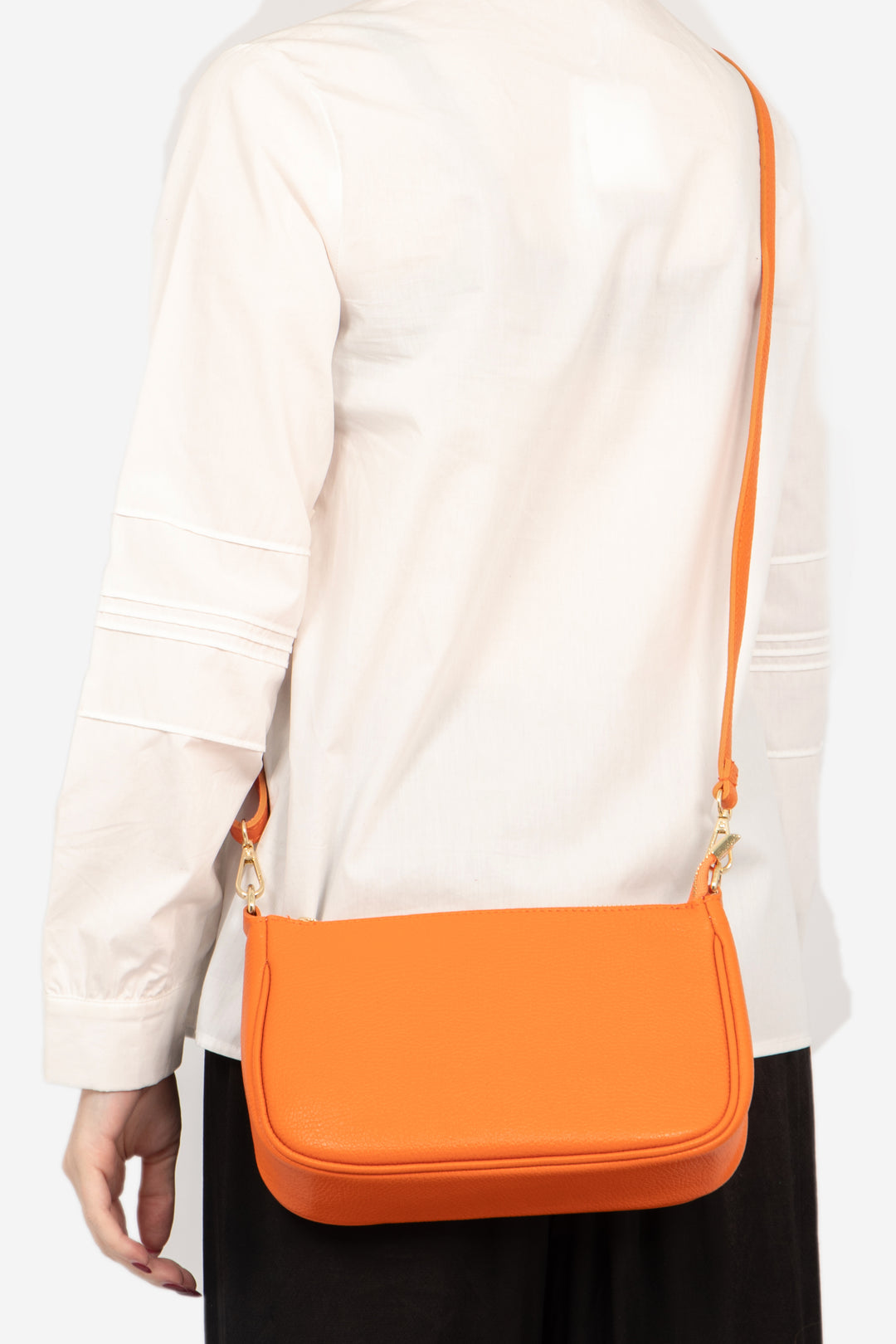 Chloe - Italian Leather Baguette Bag - Orange, Pebbled