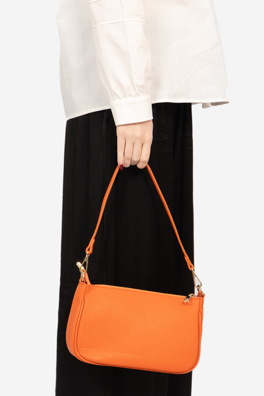 Chloe - Italian Leather Baguette Bag - Orange, Pebbled