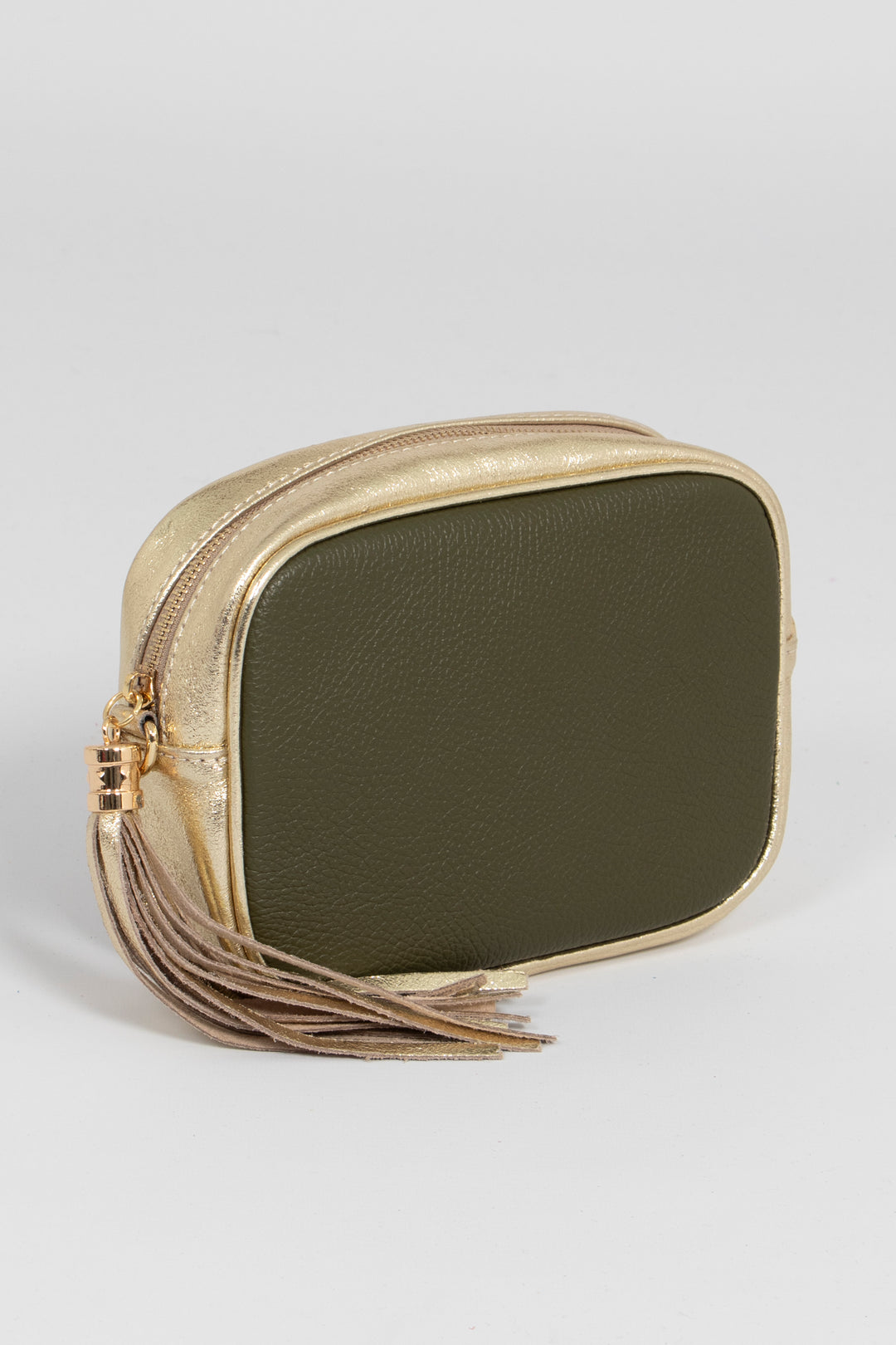 Beau - Italian Leather Crossbody Bag - Khaki/Gold, Pebbled