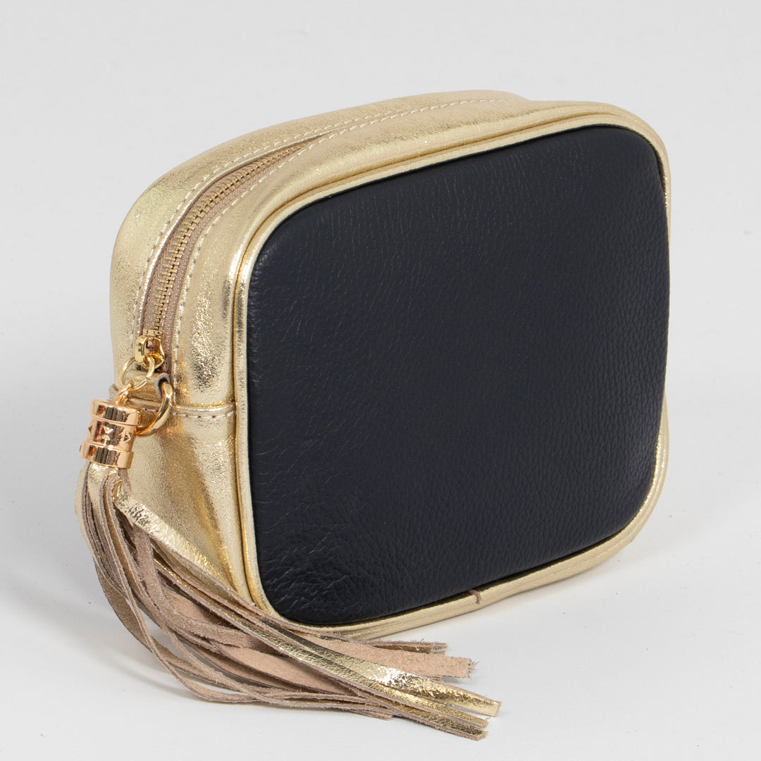 beau-italian-leather-crossbody-bag-navy-blue-gold-pebbled-side-view-zip-closing