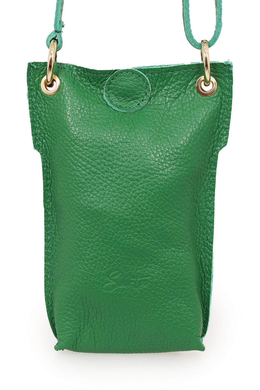Bright Green Genuine Italian Leather Crossbody Phone Pouch
