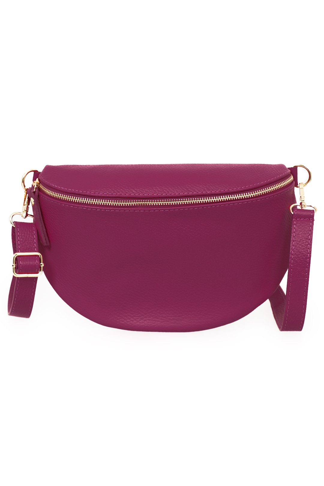 Berry Large Italian Leather Half Moon Crossbody Bag