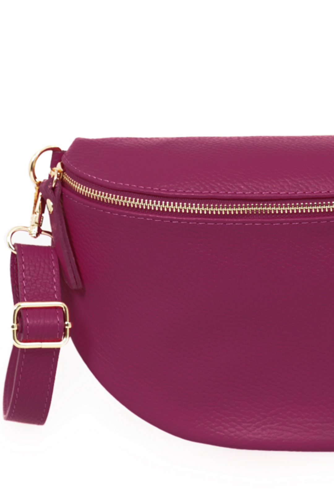 Berry Large Italian Leather Half Moon Crossbody Bag