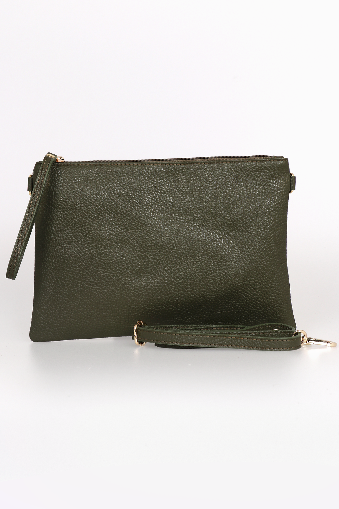 Jenna - Italian Leather Clutch Bag - Khaki, Pebbled