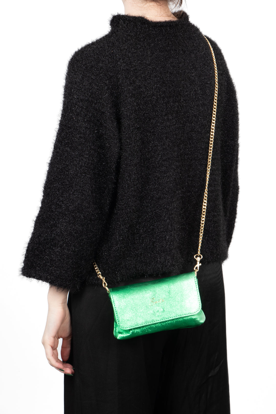 Olga Italian Leather Mini Crossbody Bag - Bright Green, Metallic