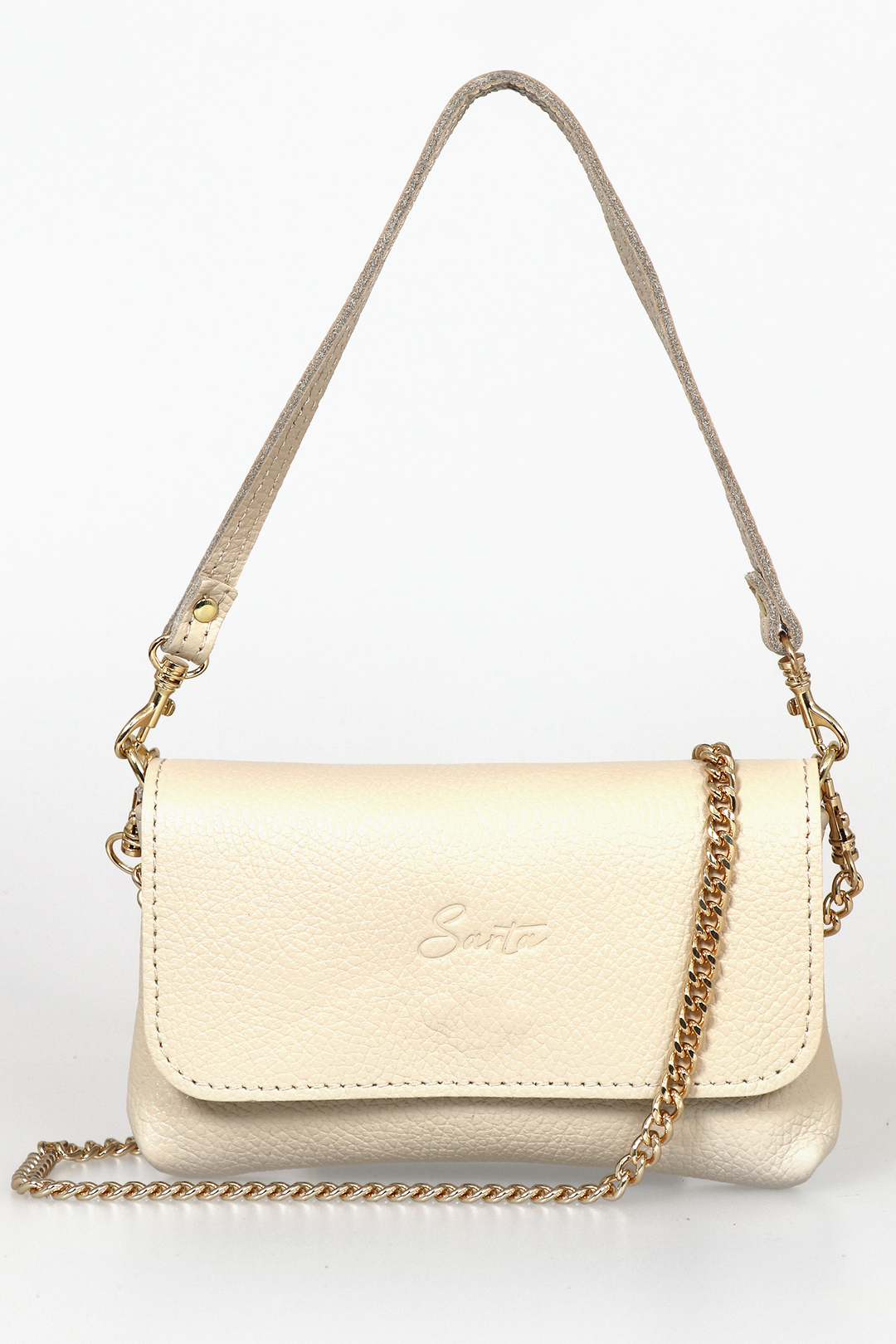 Crème mini crossbody leren tas
