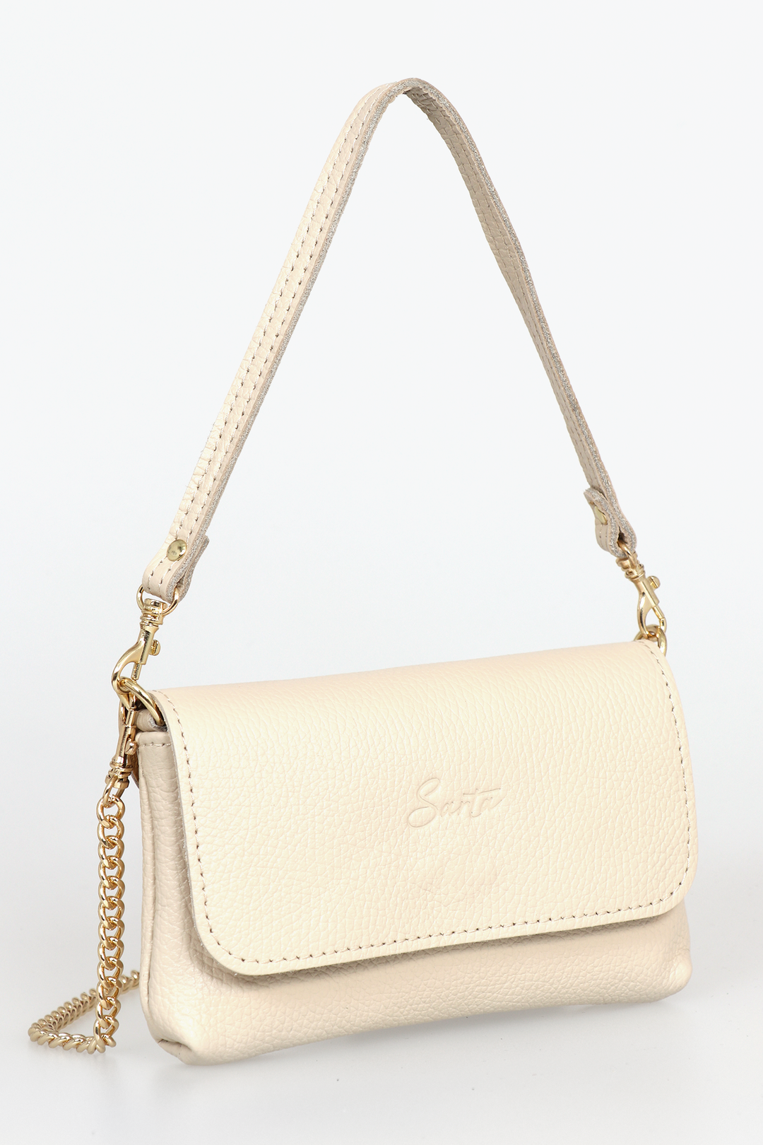 Crème mini crossbody leren tas