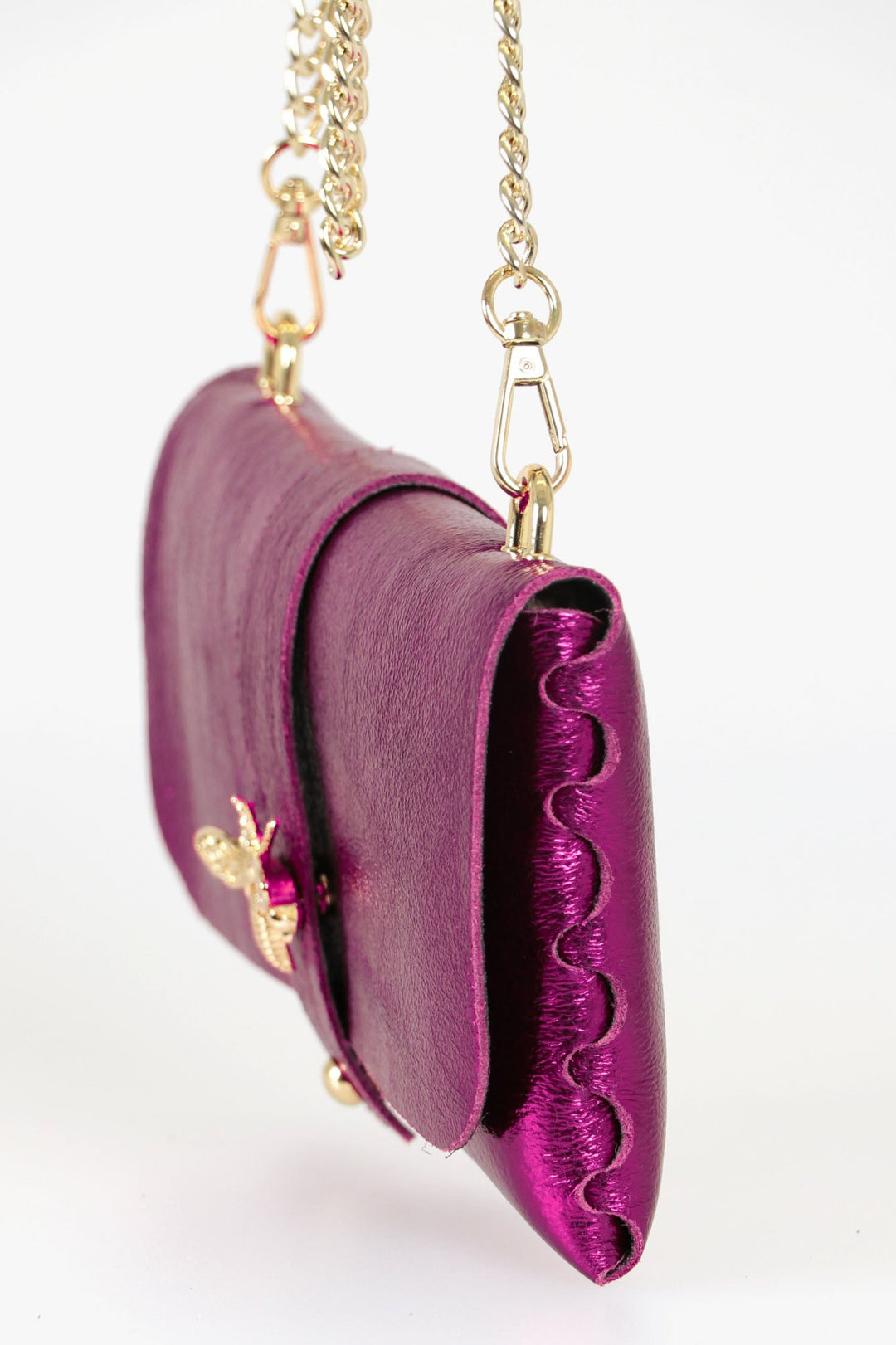 Halle Italian Leather Clutch Bag - Raspberry, Metallic